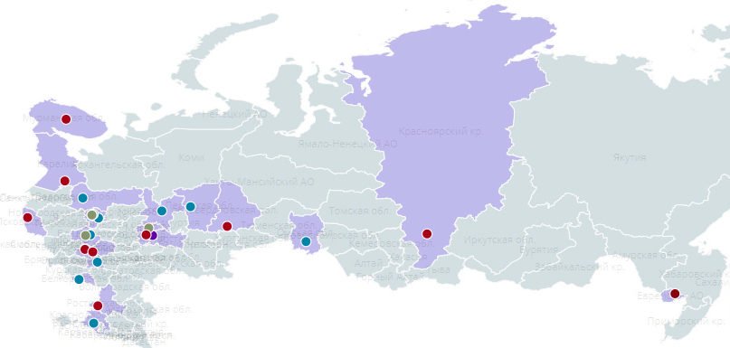 Карта респираторных заболеваний в колониях и СИЗО России